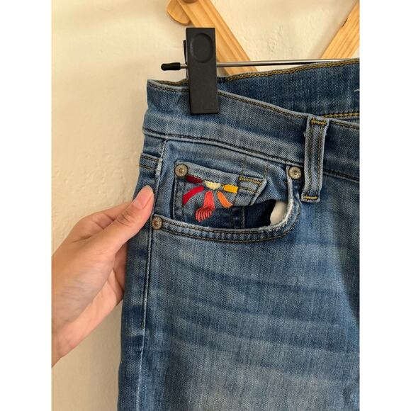 7 For All ManKind Jeans Women's 27 Roxanne Ankle Skinny Blue Denim Embroidered - Picture 6 of 14